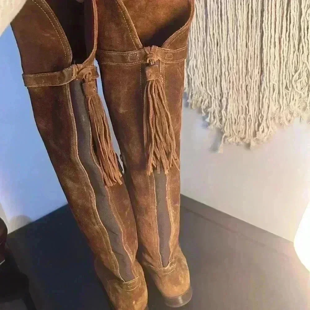 Frye Brown Suede Molly Tassel Over the Knee Boot, Size 7 Excellent condition